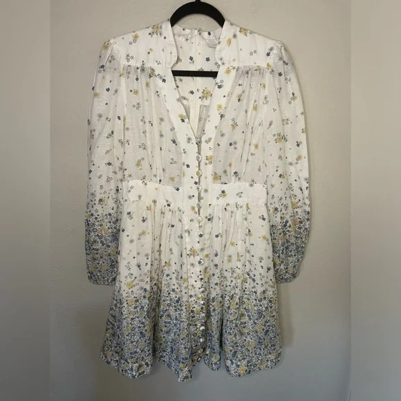 chinese dress ladies Zimmermann Carnaby Indigo Ditsy Floral-Print Broderie Anglaise Linen M   Blogger Armoire